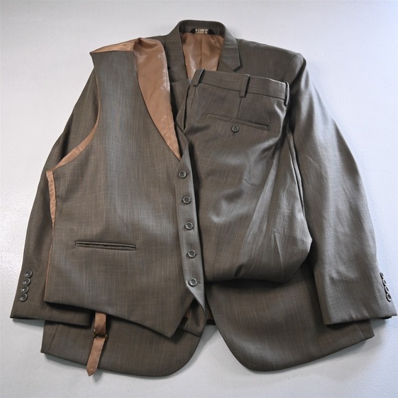 Caravelli 46R 36x29 Tan Green Brown Super 150s 3 Piece Vest Mens Suit - Picture 1 of 12